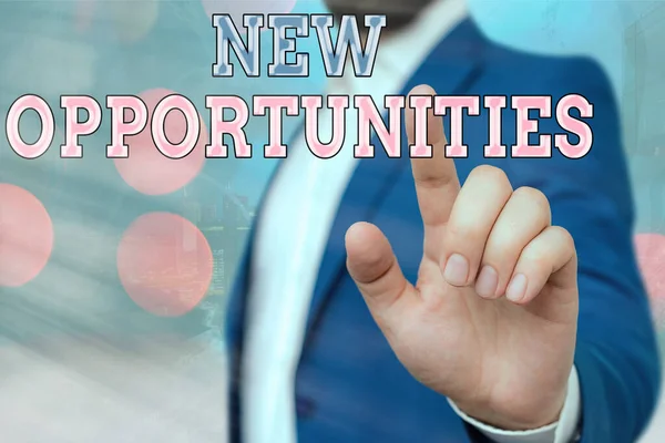 Text sign showing New Opportunities. Conceptual photo exchange views condition favorable for attainment goal. — Stock Photo, Image