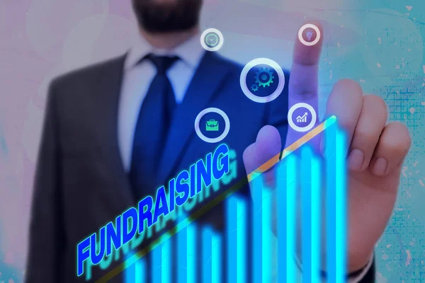 Word Writing Text Fundraising. Geschäftskonzept zum Sammeln oder Produzieren von Geld für einen bestimmten Zweck. — Stockfoto