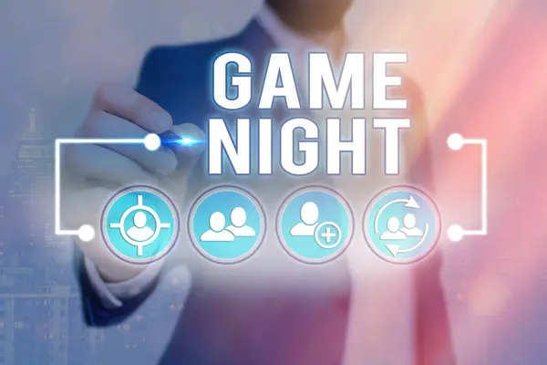 Word scrittura testo Game Night. Business concept per di solito il suo chiamato su date di gioco per adulti come il poker con gli amici . — Foto Stock