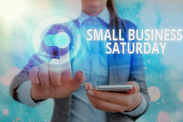 Texto para escrita de palavras Small Business Saturday. Conceito de negócio para férias de compras americanas realizadas durante o sábado . — Fotografia de Stock