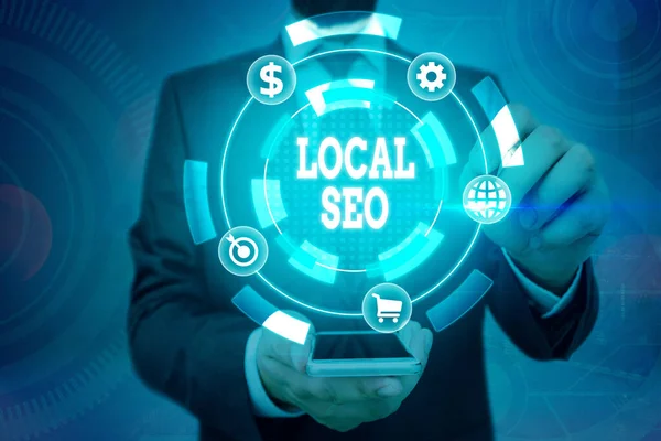 Word writing text Local Seo. Business concept for helps businesses promote products and services to local customers. — 스톡 사진