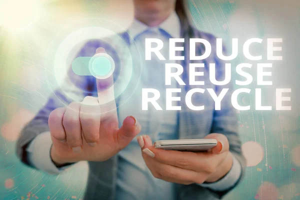 Texto de escrita de palavras Reduza a reciclagem de reutilização. Conceito de negócio para um comportamento ambientalmente responsável do consumidor . — Fotografia de Stock