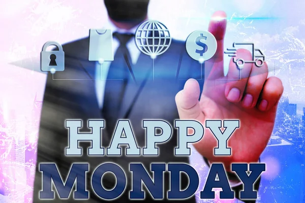 Conceptual hand writing showing Happy Monday. Business photo text telling that an individual order to wish him great new week.