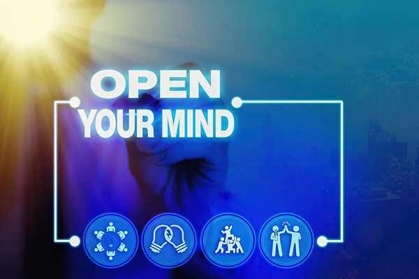 Fogalmi kézírás, ami megmutatja az elméd nyitottságát. Üzleti fotó szöveg, hogy képes legyen megérteni a különböző ötletek vagy gondolkodásmódok. — Stock Fotó