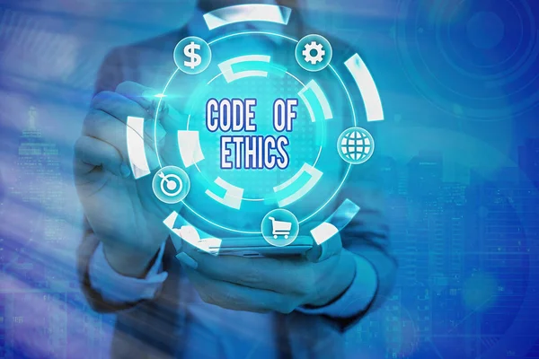 Handwriting text writing Code Of Ethics. Concept meaning basic guide for professional conduct and imposes duties. — Stock Photo, Image