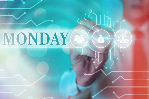 Woord schrijven tekst maandag. Bedrijfsconcept voor de dag van de week na zondag en voor dinsdag Dag van de Maan. — Stockfoto