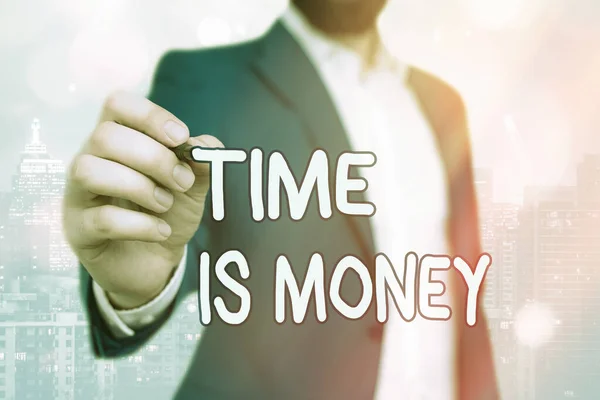 Texto manuscrito El tiempo es dinero. Concepto que significa que el tiempo es un recurso valioso Haz las cosas lo más rápido posible . — Foto de Stock