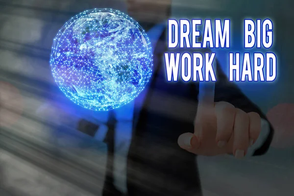 Word tekst schrijven Dream Big Work Hard. Business concept voor Geloof in jezelf en volg de dromen en doelen Elementen van dit beeld geleverd door NASA. — Stockfoto