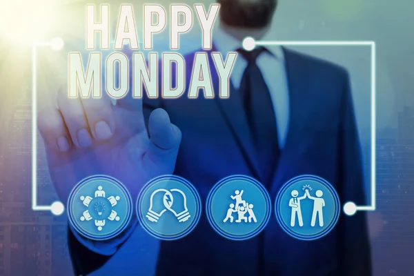 Conceptueel handschrift met Happy Monday. Zakelijke foto tekst vertellen dat een individuele bestelling om hem te wensen grote nieuwe week. — Stockfoto