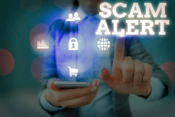 Word writing text Scam Alert. Geschäftskonzept für unerbetene E-Mails, das die Aussicht auf ein Schnäppchen reklamiert. — Stockfoto