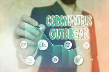 Coronavirüs salgınını gösteren bir not yazıyorum. Yeni keşfedilen COVID19 'un sebep olduğu bulaşıcı hastalıkları gösteren iş fotoğrafı..