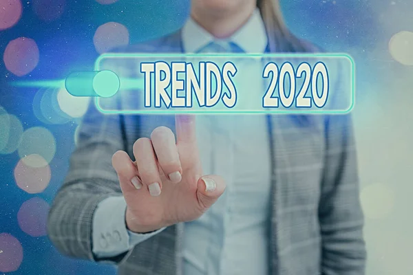 Tekst van het schrijf woord Trends 2020. Bedrijfsconcept voor algemene richting waarin iets zich ontwikkelt of verandert. — Stockfoto