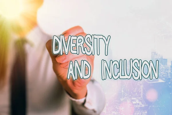 Texto para escrita de palavras Diversidade e Inclusão. Conceito de negócio para diferença de faixa inclui raça etnia gênero . — Fotografia de Stock