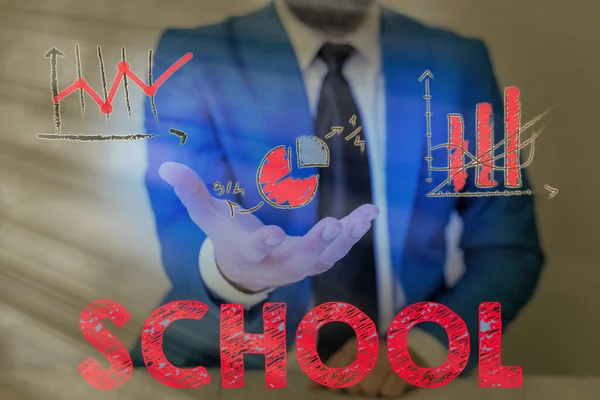 Skriva lapp som visar skolan. Företagsfoto visa upp någon institution som instruktion ges särskilt disciplin. — Stockfoto