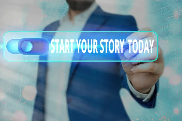Texto de escritura de palabras Comienza tu historia hoy. Concepto de negocio para trabajar duro en ti mismo y comenzar desde este momento . — Foto de Stock