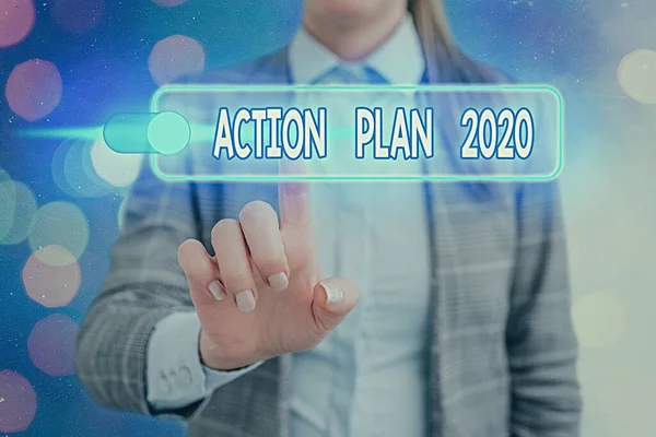 Word scrittura del testo Piano d'azione 2020. Business concept per la strategia proposta o corso d'azione per l'anno in corso . — Foto Stock