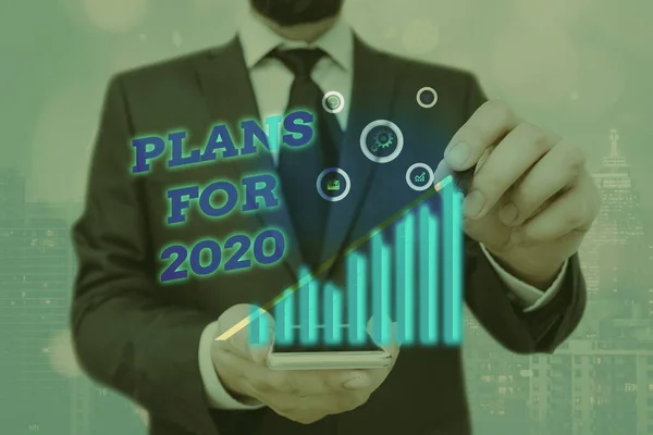 Texto de redacción de palabras Planes para 2020 Concepto de negocio para una intención o decisión sobre lo que uno va a hacer . — Foto de Stock