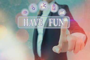 Have Fun gösteren kavramsal el yazısı. İş fotoğraf vitrin birisi iyi ve keyifli zaman onlar bir şey yapmak dileğiyle.