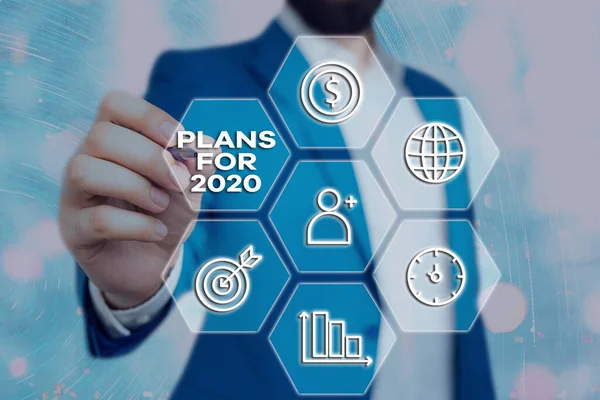 Fogalmi kézírás, amely bemutatja a 2020-as terveket. Üzleti fotó bemutatja a szándékot vagy döntést arról, hogy mit fogunk tenni. — Stock Fotó
