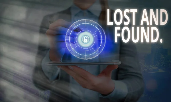 Word writing text Lost And Found. Business concept for a place where lost items are stored until they reclaimed. — Stock Photo, Image