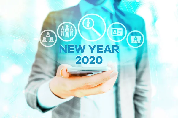 Text skylt som visar nyår 2020. Konceptuell bild Hälsning Fira semester Färsk Start Hälsningar. — Stockfoto