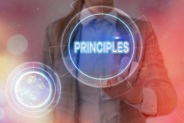 Conceptual hand writing showing Principles. Business photo showcasing fundamental truth that serves as the base for a system of belief Elements of this image furnished by NASA. clipart