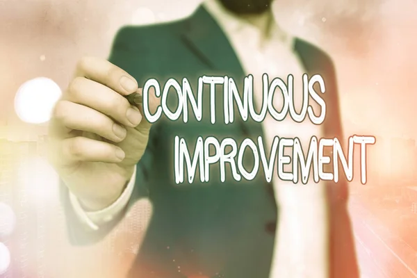 Handwriting text Continuous Improvement. Concept meaning ongoing effort to improve products or processes.