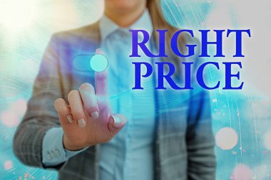 Kelime yazma metni sağ fiyat. İş konsepti, ürün için makul olan para miktarına göre..