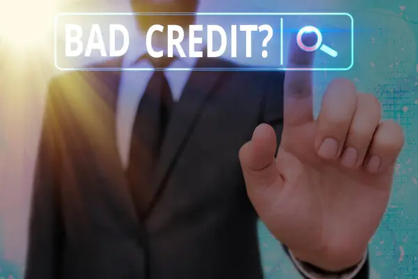 Текст для написания слов Bad Creditquestion. Бизнес-концепция неспособности физического лица своевременно и в полном объеме погасить задолженность . — стоковое фото