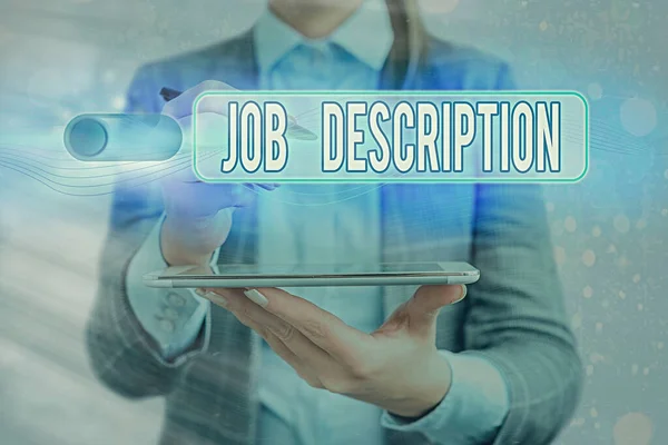 Handschrift tekst schrijven Job Description. Concept betekent een formele rekening van een werknemer s verantwoordelijkheden. — Stockfoto