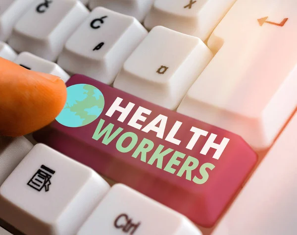 Εννοιολογική γραφή στο χέρι που δείχνει τους εργαζόμενους στην υγεία. Επιχειρηματική φωτογραφία που δείχνει ποιανού δουλειά είναι να προστατεύει την υγεία των κοινοτήτων τους. — Φωτογραφία Αρχείου