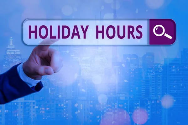 Conceptual hand writing showing Holiday Hours. Business photo showcasing employee receives twice their normal pay for all hours. — Stock Photo, Image