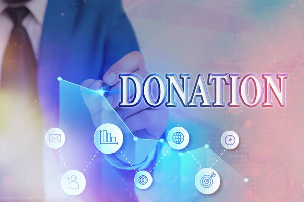 Writing note showing Donation. Business photo showcasing something that is given to a charity, especially a sum of money. — Stock Photo, Image