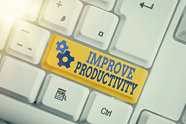 Escrita de mão conceitual mostrando melhorar a produtividade. Texto de foto de negócios para aumentar a eficiência da máquina e do processo . — Fotografia de Stock