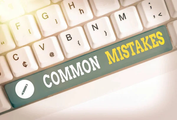 Writing note showing Common Mistakes. Business photo showcasing actions that are often used interchangeably with error. — Stock Photo, Image