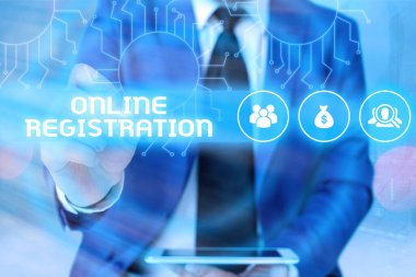 Kelime yazma metni çevrimiçi kayıt. İnternet üzerinden üye olmak ya da kayıt olmak için sistem konsepti.