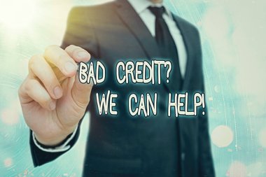 Kelime yazma metin Bad Creditquestion Biz Yardımcı olabilir. Olumlu ödeme geçmişi kazanmak için offerr yardım için Iş kavramı.