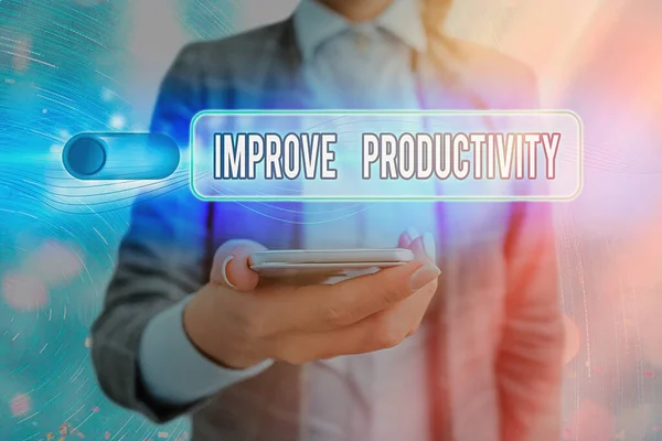 Tekstbord met verbetering van de productiviteit. Conceptuele foto om de machine en procesefficiëntie te verhogen. — Stockfoto