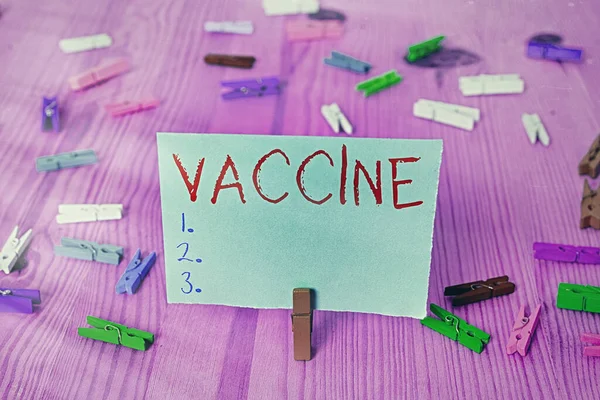 Skriftlig anteckning som visar Vaccin. Företagsfoto visa upp beredning av avlivade mikroorganismer eller levande försvagade organismer. — Stockfoto