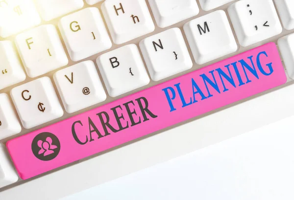 Writing note showing Career Planning. Business photo showcasing Strategically plan your career goals and work success.