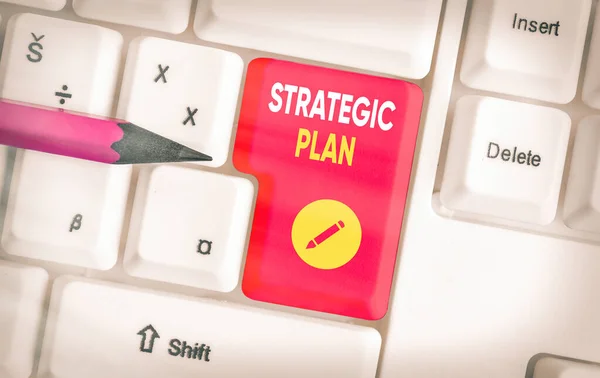 Stratégiai tervet mutató szöveges jel. Koncepcionális fotó egy szisztematikus folyamat a kívánt jövő elképzelésére. — Stock Fotó
