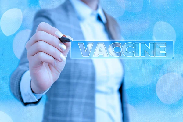 Ordskrivning text Vaccin. Affärsidé för beredning av avlivade mikroorganismer eller levande försvagade organismer. — Stockfoto