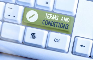 Kelime yazma metni Şartlar Ve Koşullar. Belirli bir sözleşmenin yerine getirilmesi için geçerli kurallar için iş kavramı.