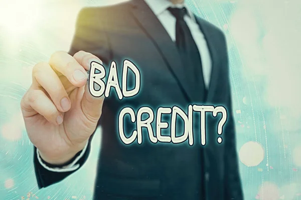 Word writing text Bad Creditquestion. Business concept for inabilityof an individual to repay a debt on time and in full. — Stock Photo, Image