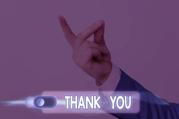 Znak tekstowy "Dziękuję". Fotografia konceptualna to uprzejme wyrażenie używane przy uznawaniu daru lub usługi. — Zdjęcie stockowe