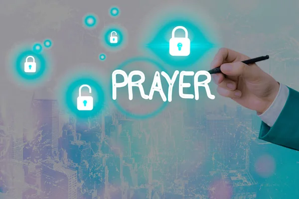 Handwriting text writing Prayer. Concept meaning solemn request for help or expression of thanks addressed to God. — Stock Photo, Image