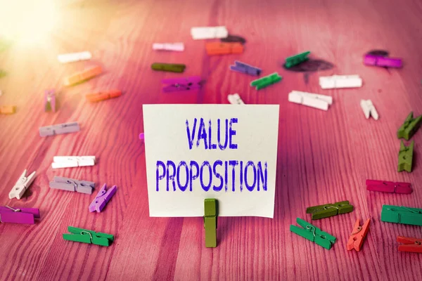 Conceptual hand writing showing Value Proposition. Business photo showcasing feature intended to make a company or product attractive. — Stock Photo, Image
