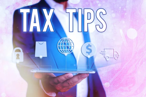 Handwriting text Tax Tips. Concept meaning compulsory contribution to state revenue levied by government. — Stock Photo, Image