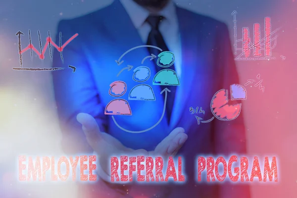Handschrift tekst Medewerker Referral Program. Concept betekent dat werknemers worden beloond voor het introduceren van rekruten. — Stockfoto