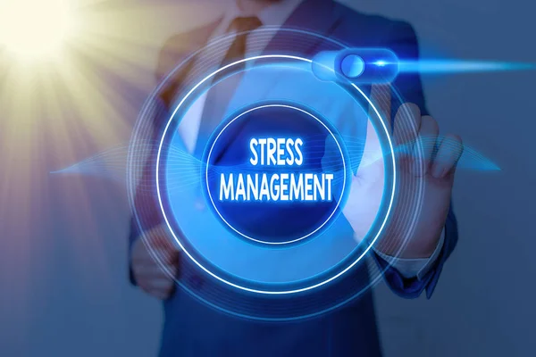 Ordskrivning text Stresshantering. Affärsidé för metod för att begränsa stress och dess effekter genom inlärningsmetoder. — Stockfoto